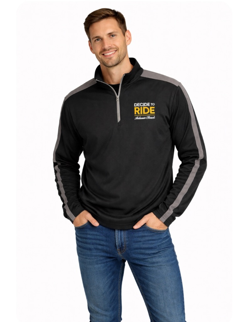 Sport-Tek Men’s XL Black Gray Quarter Zip Pullover Anheuser-Busch Decide to Ride